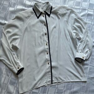 Frilli Vintage White & Black Semi Sheer Long Sleeve Blouse Layered Collar Detail